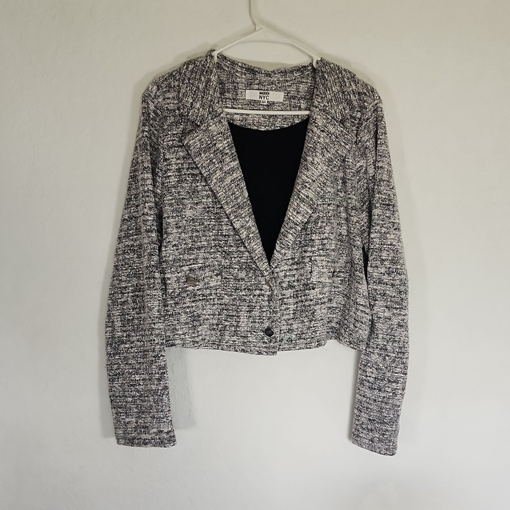 Madden NYC Black/White Tweed Jacket Button Front Lined Long Sleeve‎ XXXL